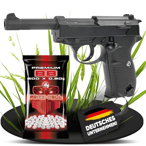 Set: Fritz-Cell Airsoft Pistole Federdruck Softair 0,5 Joule, inkl. 500 x 6 mm BB Soft-Air Kugeln schwere Ausführung (FC21)
