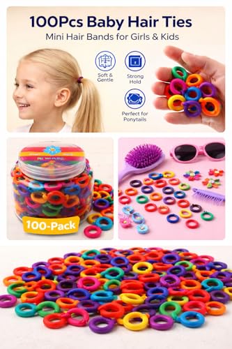 Image of Frescorr (200 pcs) Baby Hair Ties | Soft No-Damage Premium Elastic Mini Rubber Bands for girls | Strong Stretch Ponytail Holders | Daily Use Hair Accessories (Black + Multicolor)