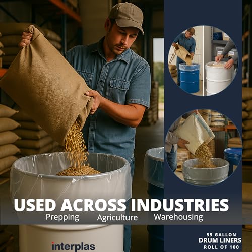 Image of Interplas 55 Gallon Drum Liners - 3 Mil LDPE - BPA-Free Barrel Liners - 38 inchx65 inch - 100 Count - Flexible, Clean and Leak-Resistant Bulk Packaging-Liners for General Industrial Use.