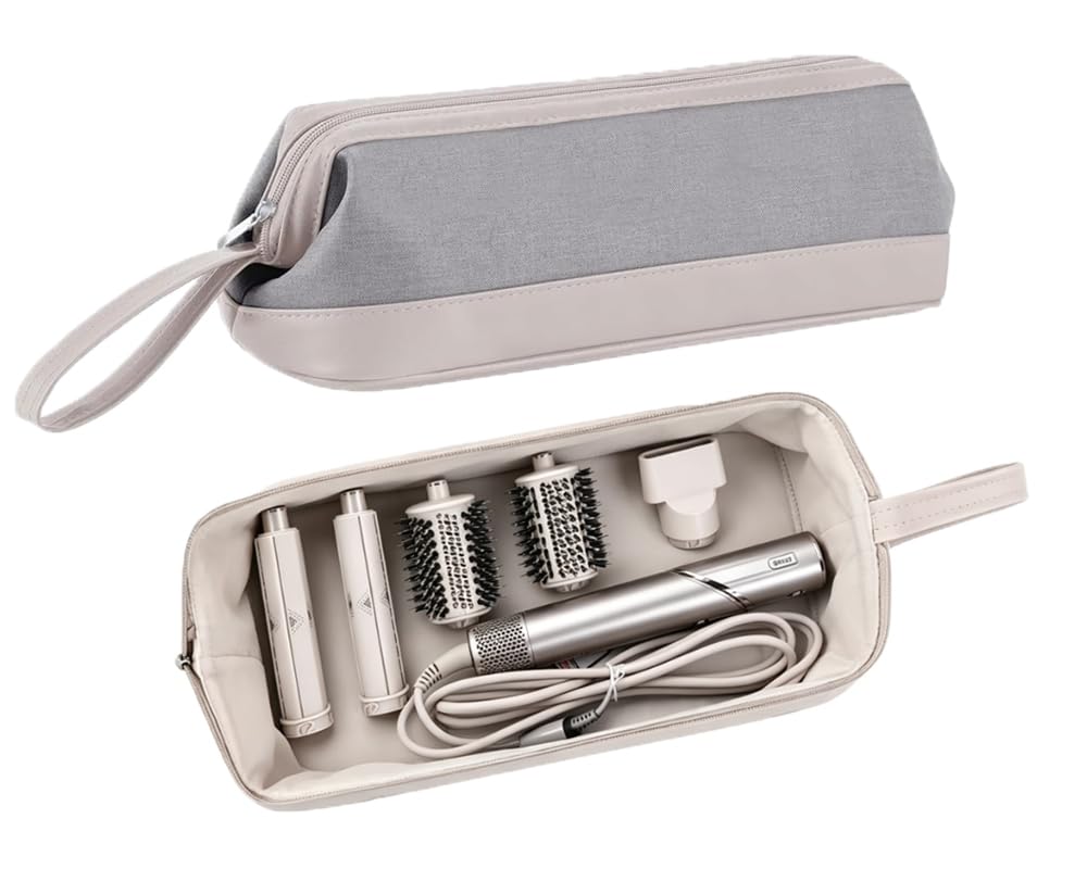 Bamyli Light Gray Portable Travel Hair Dryer Bag, Airwrap Carrying Case Compatible with Dyson Airwrap, Shark Flexstyle Hair Styler, Shark Hair Dryer, Dyson Diffuser Attachments
