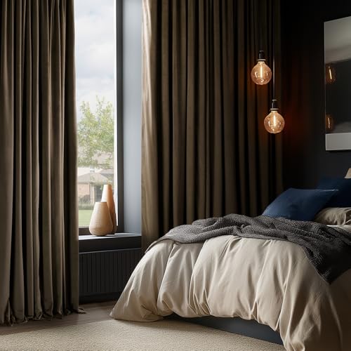 HPD Half Price Drapes Signature Velvet Thermal Blackout Curtains for Living Room 84 Inch Long (1 Panel) Rod Pocket Insulated Blackout Curtains for Bedroom Window Curtains, 50W x 84L, Java