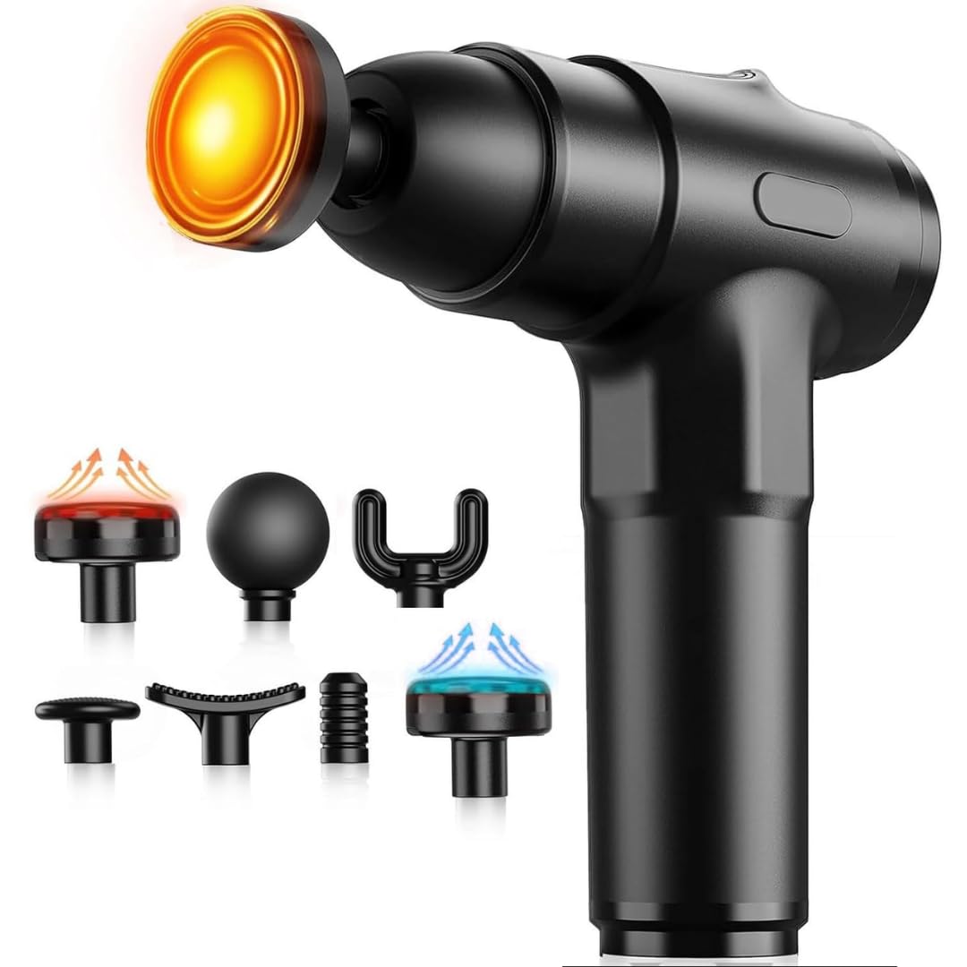 Massaggio pistola riscaldante, massaggiatore muscolare, caldo o freddo, 5 velocità, contro dolori dopo lo sport (freddo), o contro dolori e reumatismi (caldo) / usb