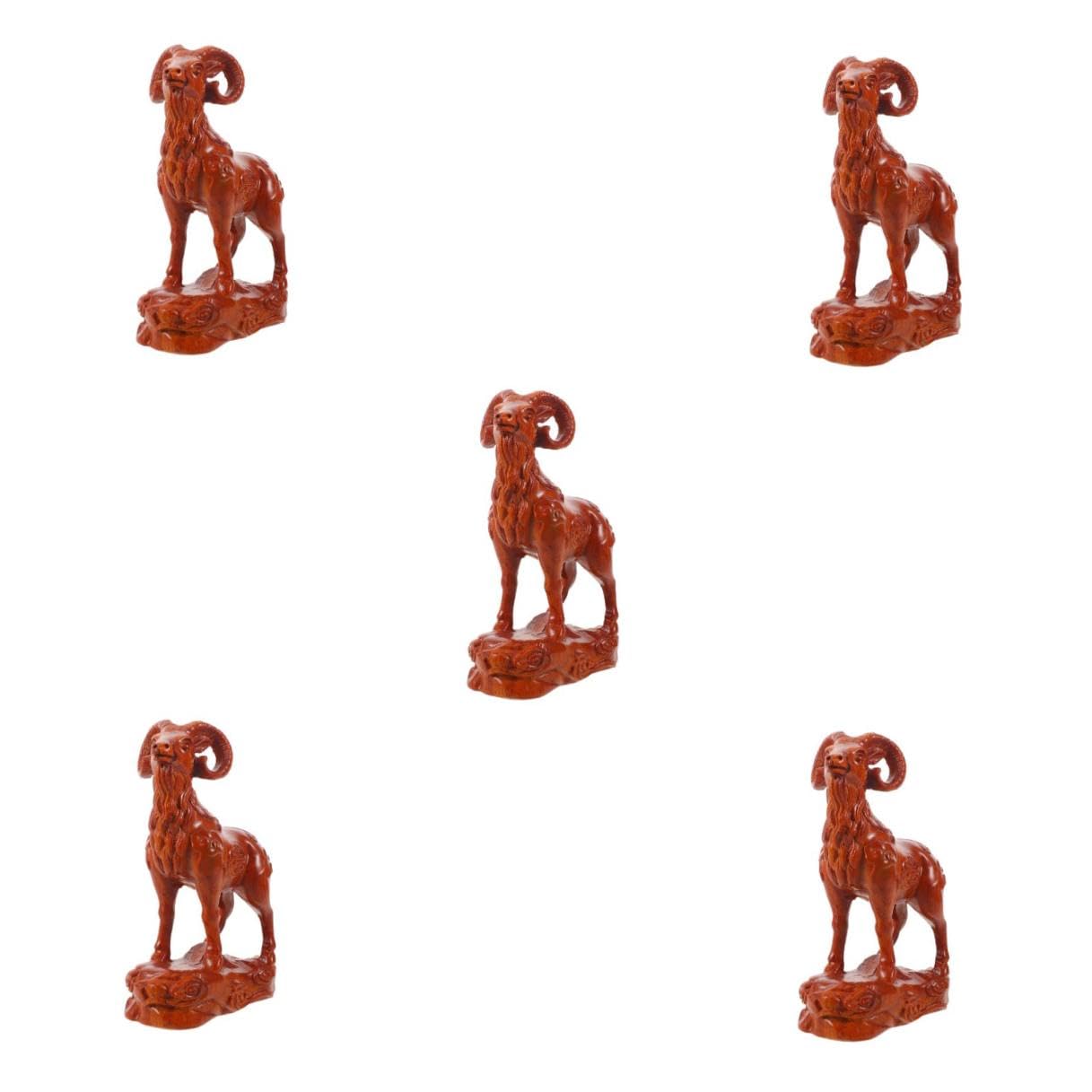 VICASKY 5 Piezas Figura de Cabra del Zodiaco Chino en Madera Tallada para
