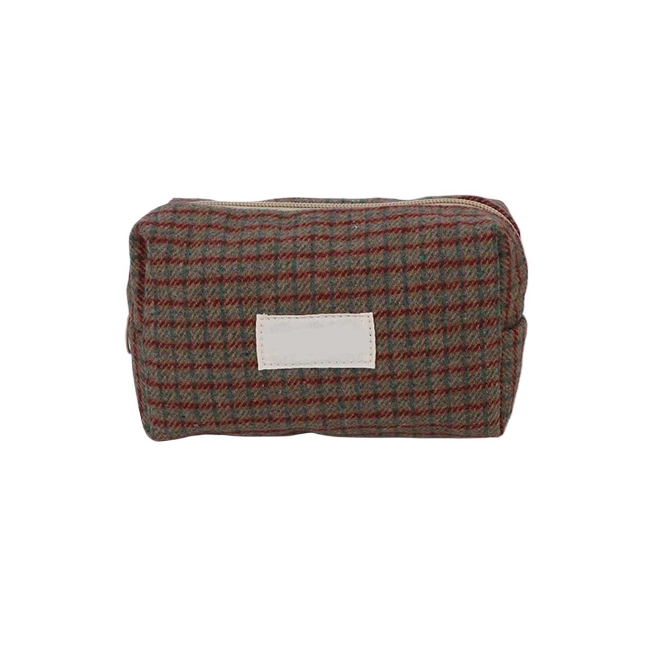 Kosmetyczki, kosmetyczka w kratę retro, podróżna, szminka, torba do przechowywania kosmetyków, zestaw, dziewczęca torebka makijażu, organizer, torba-worek, piórnik(Brown)