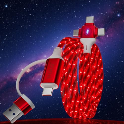 Image of IHAO Multi Ports Starry Light-Up USB Cable USBC MicroUSB Connectors Durable Fast Charging Cables Visible Current Flow for Almost All Devices-6in1 Star Red