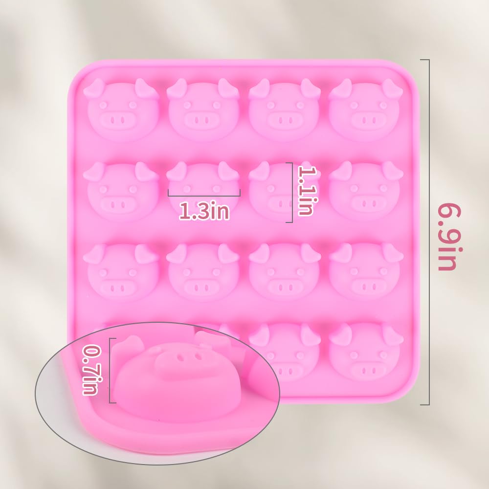 Molde de cerdo, molde de silicona para cubitos de hielo de chocolate, gelatina de caramelo, 16 cavidades, rosa, forma irregular 6