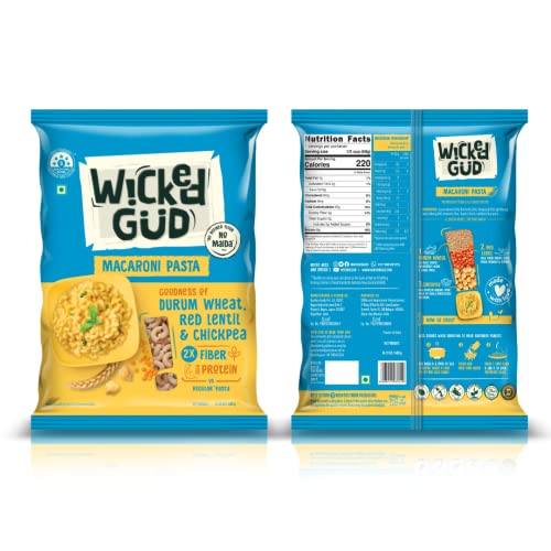 Image of WickedGud 2X Fiber Fusilli & Macaroni Pasta Combo | No Maida | Durum Wheat Semolina | Brown Rice | Red Lentils | Healthy Diet Pasta - 400gm x 2