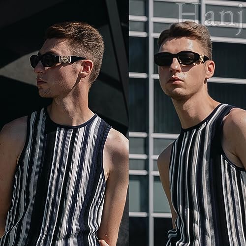 Hanj Retro Rectangle Sunglasses for Womens Mens Trendy Vintage 90s Oval Sun Glasses4