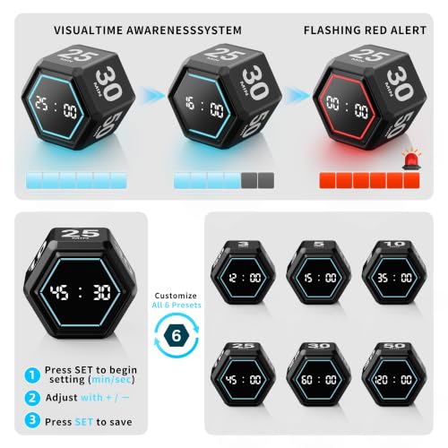 Cube Productivity Timer, 3/5/10/25/30/50 Minute Presets for ADHD - Image 5