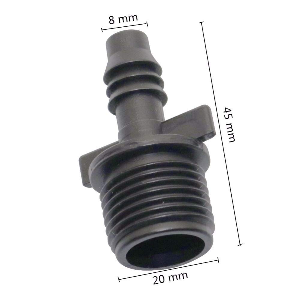Raccordo per tubo da giardino, 200 pezzi, 1/2", connettori per adattatore filettato maschio a un tubo dell'acqua, connettori dell'acqua, 8 mm, sistema di irrigazione (diametro: immagine)