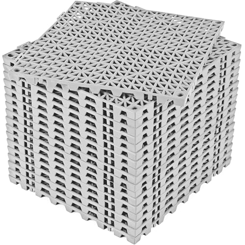 Image of ToLanbbt Modular Interlocking Cushion 18P 11.8 inch x 11.8 inch Interlocking Rubber Floor Drain Holes Non-Slip Splicing Drainage Mats for Deck, Shower, Kitchen, Drain Pool, Sauna Bath, Indoor Outdoor (Grey)