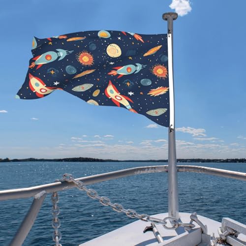 Drapeau fusée dans l'espace 1,2x1,8 m grand format double face
