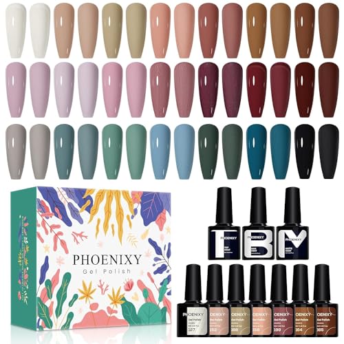 Phoenixy Gel Nail Polish - 24pcs 8ml UV Soak-off Gel Nail Polish Set 21 Colours Nails Varnish Set Base and Top Coat Manicure Gift for Women