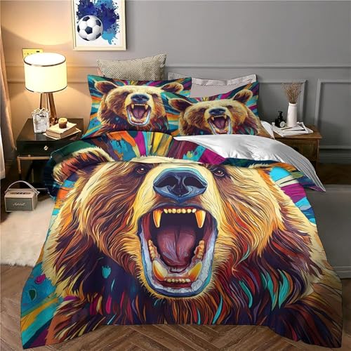 Housse de couette ours sauvage lit double parure microfibre facile à laver - 6