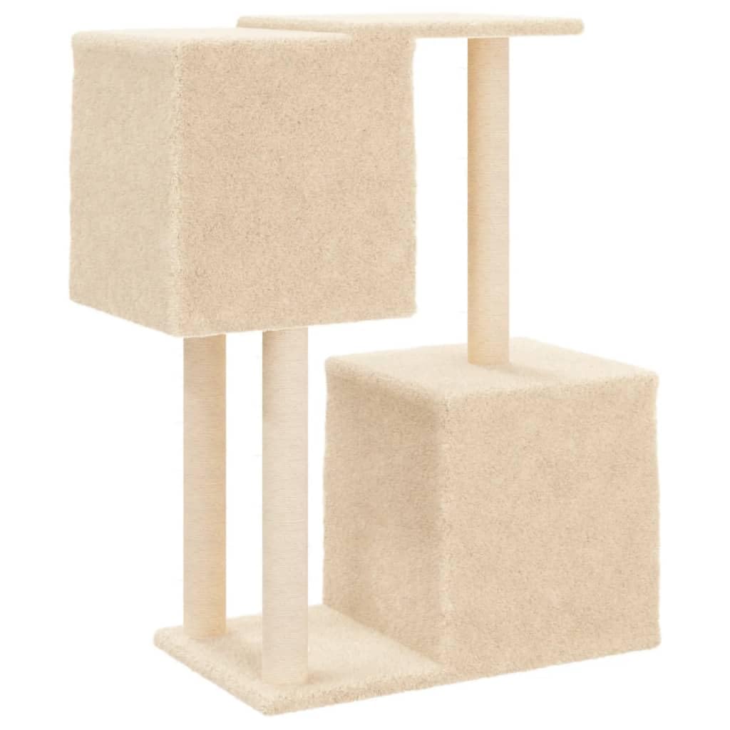 Kratzbaum mit Sisal-Kratzsäulen 86 cm hoch, Katzenbaum mit 2 Katzenhöhlen und Aussichtsplattformen, Stabiler Kletterbaum für Hauskatzen, Katzenmöbel aus Plüsch und Sisal, Creme