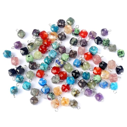 13pcs Natural Stone Pendant Faceted Aquamarines Lapis Lazuli Cube Square Beads Quartz Apatite Charms for Jewelry Bracelet Necklace