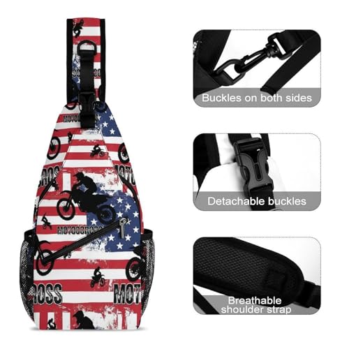 Fashion Dress Decor Sling Backpack Shoulder Bag, Day Pack, Chest Shoulder Bag For Men And Women American Flag Motocross Sport Motorcycle3