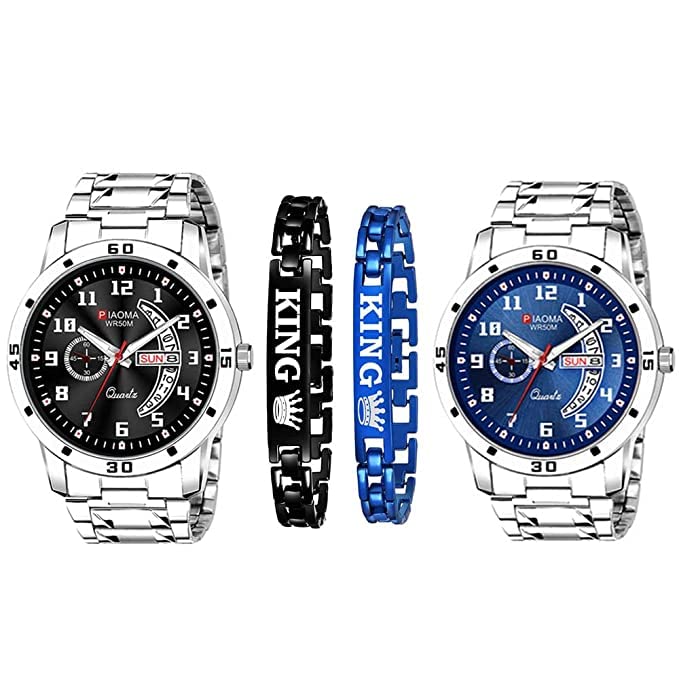 Emmanuel Day and Date Functioning Combo of King Black/Blue Bracelet Analog Watch for Men (Pack of 2) (B0C6GJQDSZ) Amazon Price History, Amazon Price Tracker