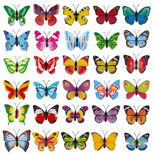 Bofanze 100 Stück Schmetterlinge Deko, 6CM, 3d Schmetterlinge mit Sicherheitsnadeln, Bunt Kunststoff Schmetterling, Schmetterling Dekorationen für Wandaufkleber Heimdeko Schlafzimmer Deko, DIY Kunst