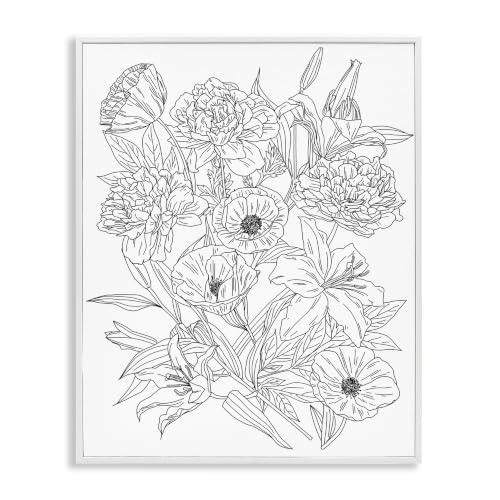'Blooming Wildflowers Black White Hibiscus'| Framed Giclee Art