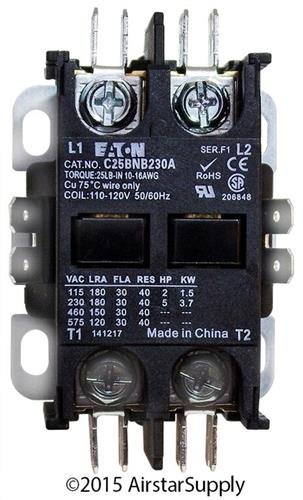 Cutler Hammer C25BNB230A Binding Head Screw/Quick-Connect Terminal/Side by Side, Open/Metal MOUNTING Plate, 30 AMP, 2 Pole, Non-REVERSING, Coil / 110-120 VAC / 50/60 HZ, Definite Purpose, CONTAC