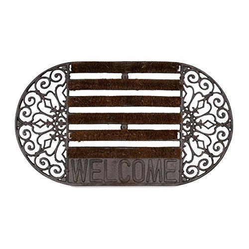 Relaxdays Door Mat Cast Iron Doormat with Bristles, Oval with
