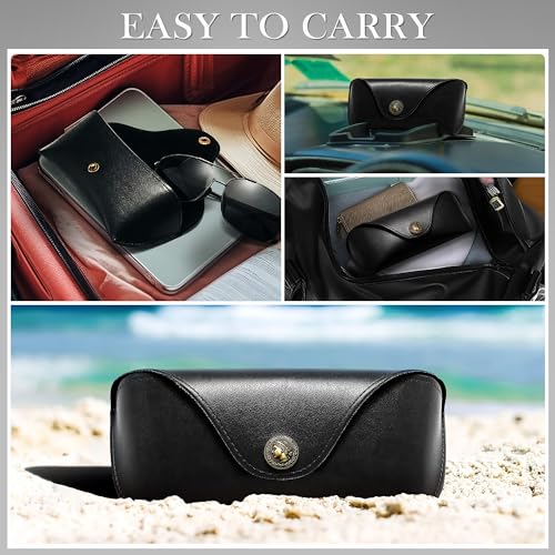 Image of SUNGAIT Vegan Leather Glasses Case Portable Sunglasses Holder Hard Shell Slim Design Travel-Ready
