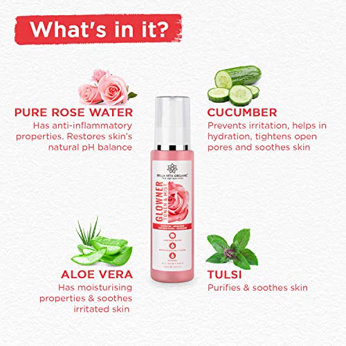 Bella Vita Organic Glowner Face Toner, Alcohol free, Rose Water 200ml Pore Minimizing Tightening Natural Toner Spray for Glowing Skin - All Skin Types - Image 3