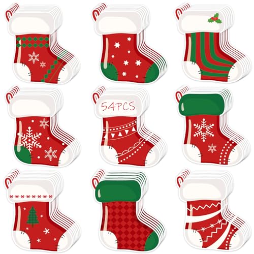 54 Pcs Christmas Stockings Cutouts Double Printed Winter Paper Decor for Christmas Bulletin Board Classroom Decorations(Sock 54)