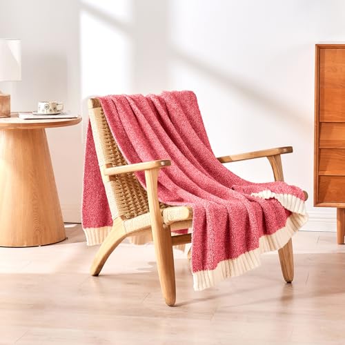 Image of CozeCube Reversible Knitted Throw Blanket, Red White Melange 60 inchx80 inch