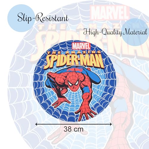 Image of Kuber Industries Round Marvel Spiderman Bathmat | Anti Skid Door Mat | Super Absorbent Bath Mat | Rubber Floor Mat for Home | Quick-Drying Non-Slip Floor Mat | HY026 | Blue