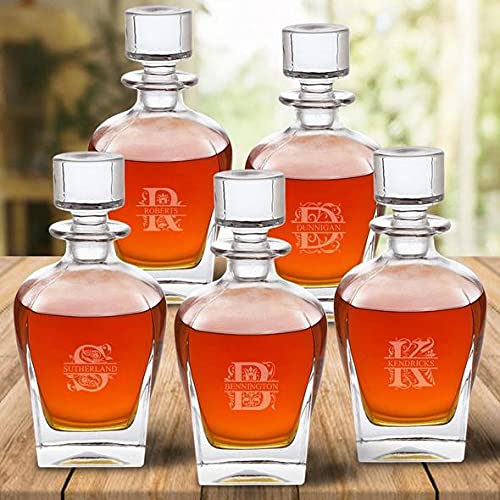 Set of 5 Groomsmen Proposal Gifts - Personalized Decanter Set for Men - Custom Engraved Whiskey Decanters - Unique Groomsmen Gift Sets (Antique 24 oz)