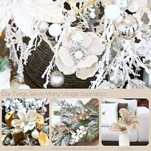 Sea Team 12-Pack Artificial Christmas Flower Ornaments, Flocked Fabric Magnolia with Glitter, Floral Decorations for Christmas Tree, Wreath, Garland, 6.3-Inch, Champagne Sea Team 12 Pack Artificial Christmas Flower Ornaments Flocked Fabric Magnolia with Glitter Floral Decorations for Christmas Tree Wreath Garland 63 Inch Champagne
