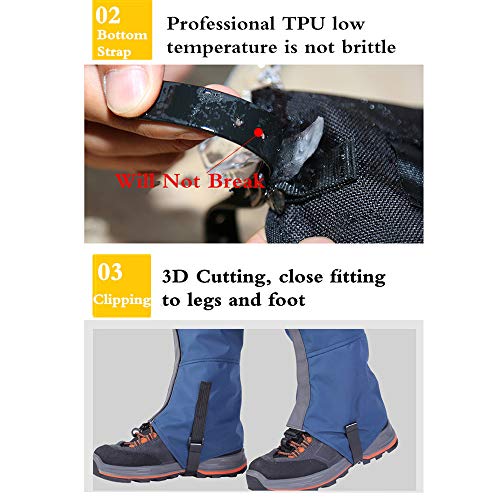 1Pair Leg Gaiters Waterproof Snow Boot Gaitors 420D Anti-Tear Nylon Fabric Leggings Cover for Outdoor Fishing Skiing Walking Hiking Climbing Hunting (Black, M) - Thumbnail 5