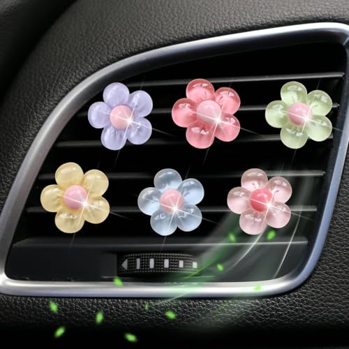 Image of 6Pcs Multicolor Pentapetal Flower Car Accessories for Women, Flower Cars Air Vent Clips Air Conditioner Outlet Decoration Car Interior Decor Charm, Air Fresheners Interior Accessories