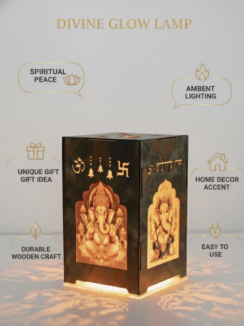 Indian Handicrafts Lord Ganesha Wooden Shadow Box, Religious Temple Lantern, Multi-Color Design, Tabletop Display,Come Positive Energy,Remove Negative Energy 3