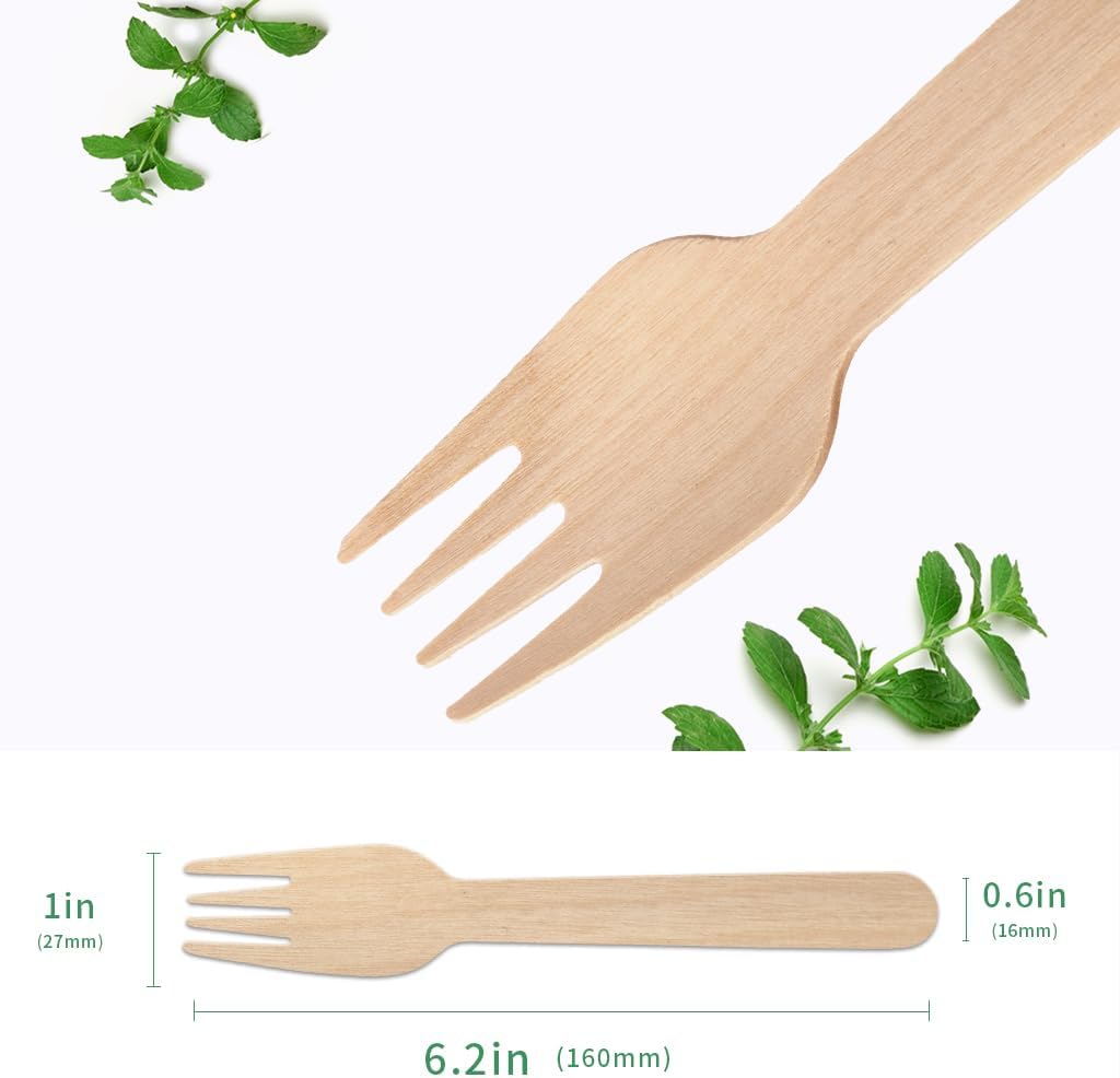 Disposable Wooden Forks, 100 PCS Eco-friendly Forks Recycling Wood Utensils Disposable Cutlery Fork for Eating, Outdoor Camping, Party, Picnics, Weddings, Dinner Events