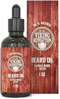 Viking Revolution Beard Oil For Men Sandalwood Scent - All Natural With Organic Argan & Jojoba Oils (28g) - Softens & Strengthens Beards And Mustaches For Men