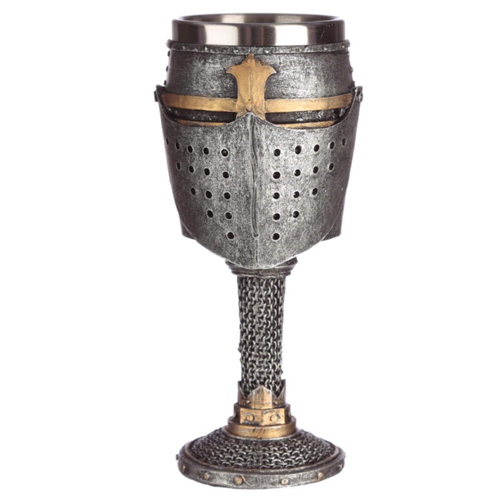 Puckator Decorative Medieval Helmet and Chain Mail Goblet - Knights Templar Goblet - Unbreakble Funky Wine Glasses - Medieval Templar Fantasy Gifts - Funny Glasses Drinking - Home Design