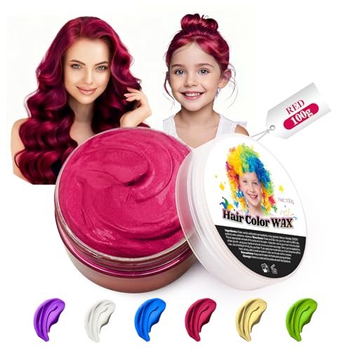 JJKOL Temporäre Rot Haarfarbe Wachs, Rot Haartönung Temporäre Haarfarbe, Instant Hair Cream Mud Natürliche Frisur Pomade, Styling Haartone für Männer Frauen, Haar Wachs für Party Cosplay Halloween