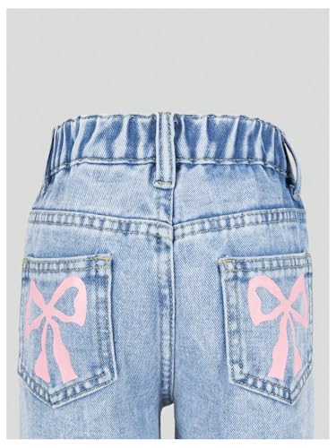 Verdusa Girl's Cute Bow Jeans High Waisted Wide Leg Casual Denim Pants with Pockets3