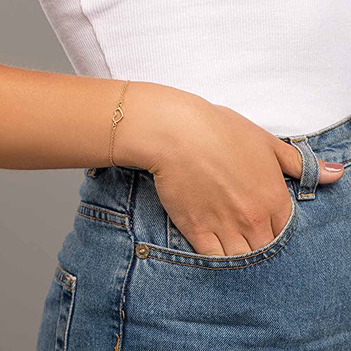 Rommanel 18K Gold-Plated Link-Chain Bracelet with a Small Heart Pendant, Handcrafted2