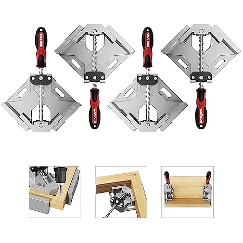 WETOLS Corner Clamp 4pcs - 90 Degree Right Angle Clamp - Single Handle Corner Clamp with Adjustable Swing Jaw Aluminum Alloy, Photo Framing, Tools for Men Gifts- WE709 Cover