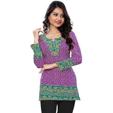Maple Clothing Short Kurta Indian Kurti Top Tunic Printed Women's India Clothes (Purple, 4XL) Cover