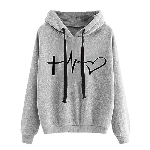 Cuff Long Sleeve Outfit for Women Fall Winter Love Graphic Loose Fit Hooded Outfits Sweatshirt Women 2025 Fashion