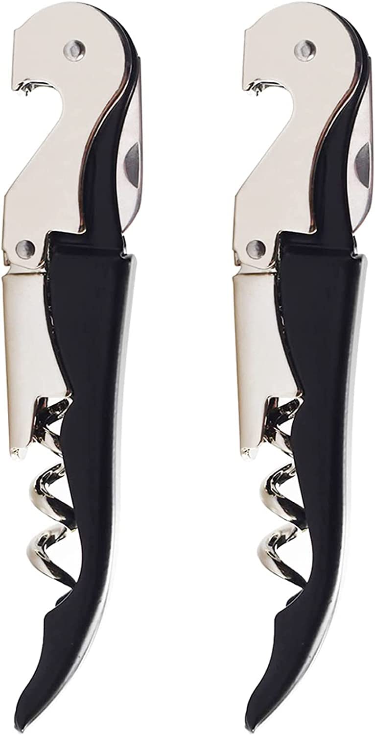 Professional Waiters Corkscrew, Waiter Corkscrew Heavy Duty Chrome, Drink Opener with Foil Cutter Professional Key for Bartenders and Black Opener, Made of Stainless Steel, 2 Pack