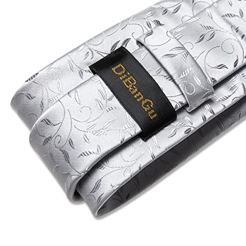 Image of DiBanGu Silk Floral Ties for Men Woven Paisley Necktie and Tie Clip Handkerchief Cufflinks Set for Party Wedding