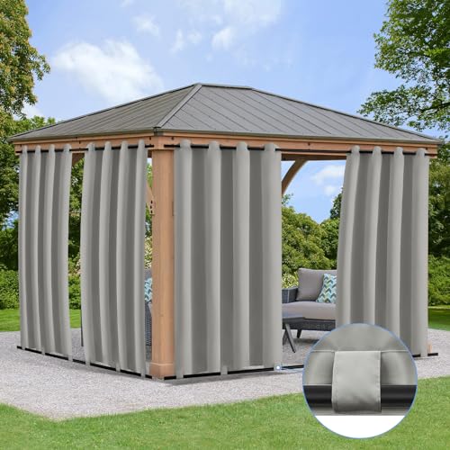 BTTO Patio Outdoor Curtains Waterproof Weatherproof,UV and Fade Resistant Outside Curtains for Gazebo,Front Porch,Pergola,Eyelets Rod Pocket Tap Bottom,Light Gray