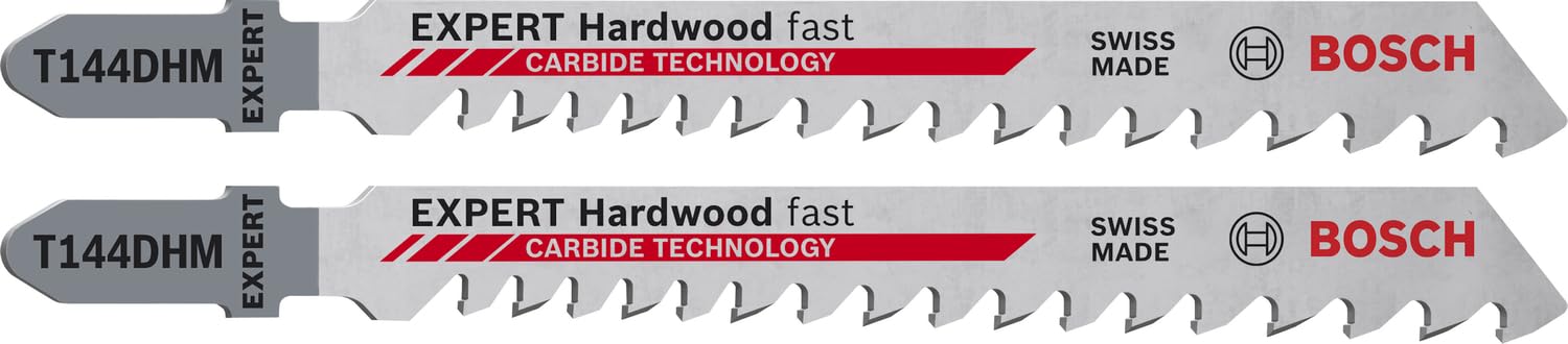 Bosch 2 x Expert Hardwood Fast T144DHM Jigsaw Blade (for Hardwood, WPC Wood-Plastic Composites, Length 100 mm, Professional Accessories Jigsaw)