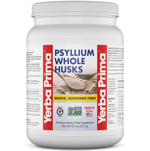 Yerba Prima Psyllium Whole Husks Fiber Supplement 20oz - Colon Cleanse - Gut Health - Vegan Non-GMO Gluten Free